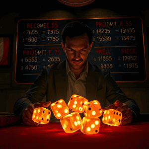 A_mysterious_dealer_in_a_dimly_lit_room_rolling_dice_that_emit_glowing_numbers_A_blackboard_behind_h_2351959236