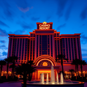 The_exterior_facade_of_a_modern_casino_resort_at_dusk_with_dazzling_lights_illuminating_its_architec_3168009595